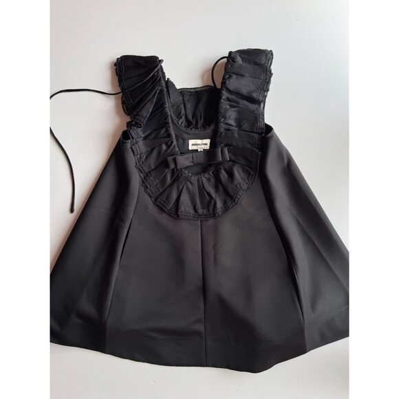 SHUSHU/TONG Black Duchess Satin Organza Ruffle U-Neck Mini Swing Dress, Size 4 - Picture 5 of 16